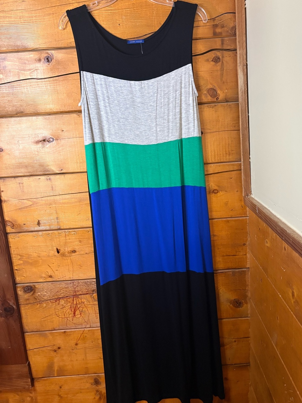 Nwt Sweet Claire Sleeveless Colorblock Maxi Dress in Black, Gray, Green & Blue